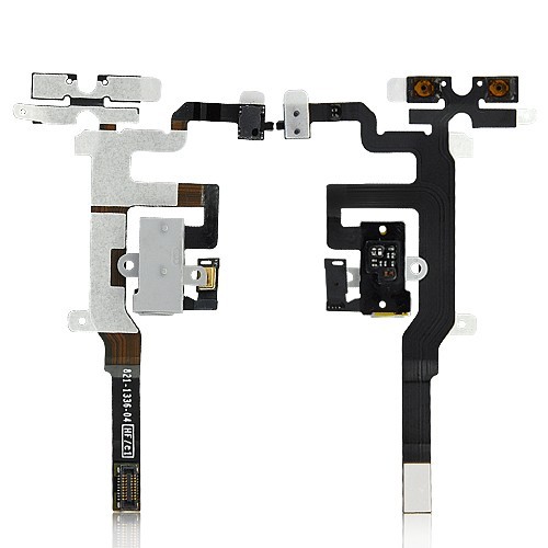 Лентов кабел + HF букса + странични бутони за iPhone 4S (Бял)